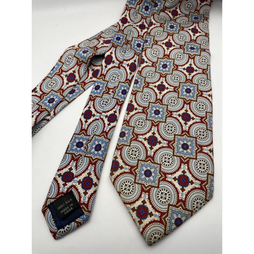 Jos. A. Bank Executive Collection Red Blue Geometric Medallion Silk Tie